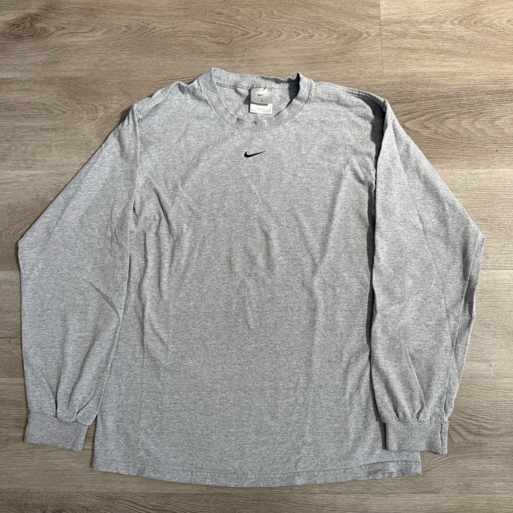Vintage Made in USA Gray Black Nike Center Swoosh Embroidered Long Sleeve Men M